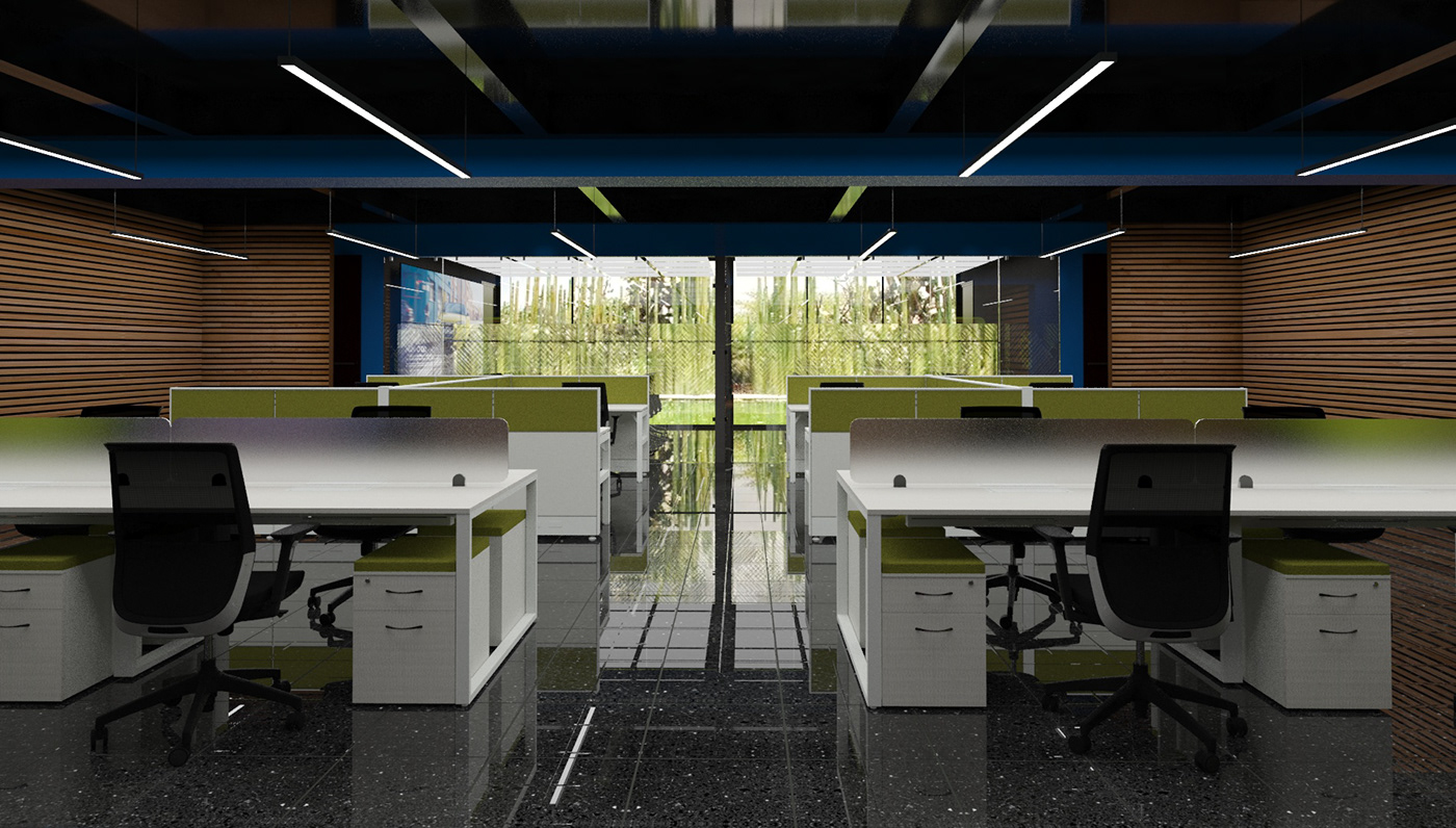 Office architecture interior design  corporativo Audi modern Render coworking space
