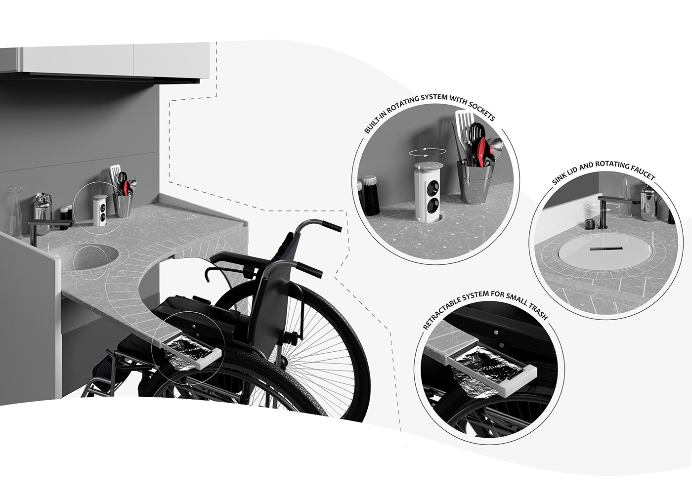 concept disabled industrial Interior kitchen product design  wheelchair