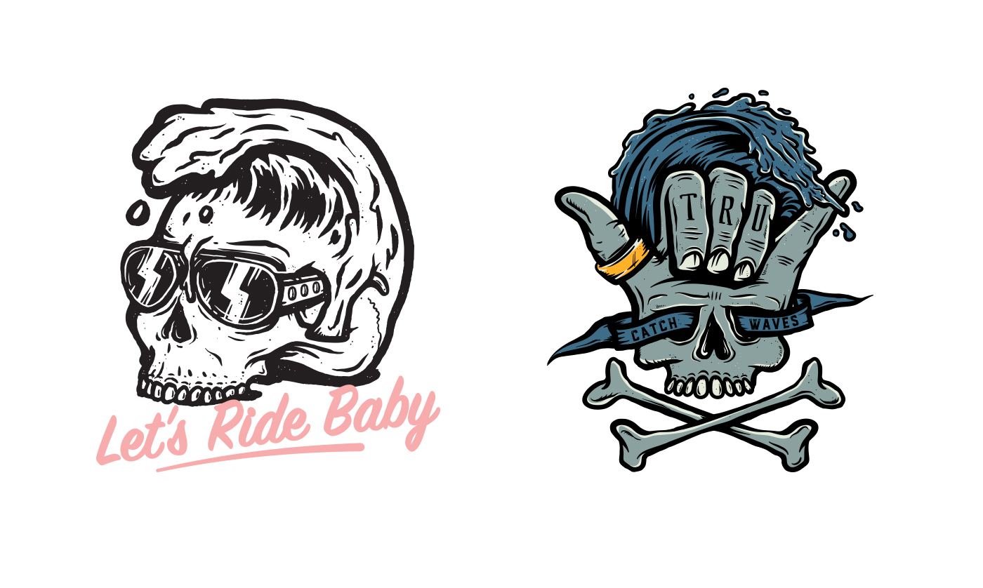 ILLUSTRATION  skull skateboarding surfing apparel drawings tattoo vintage handdrawn lettering