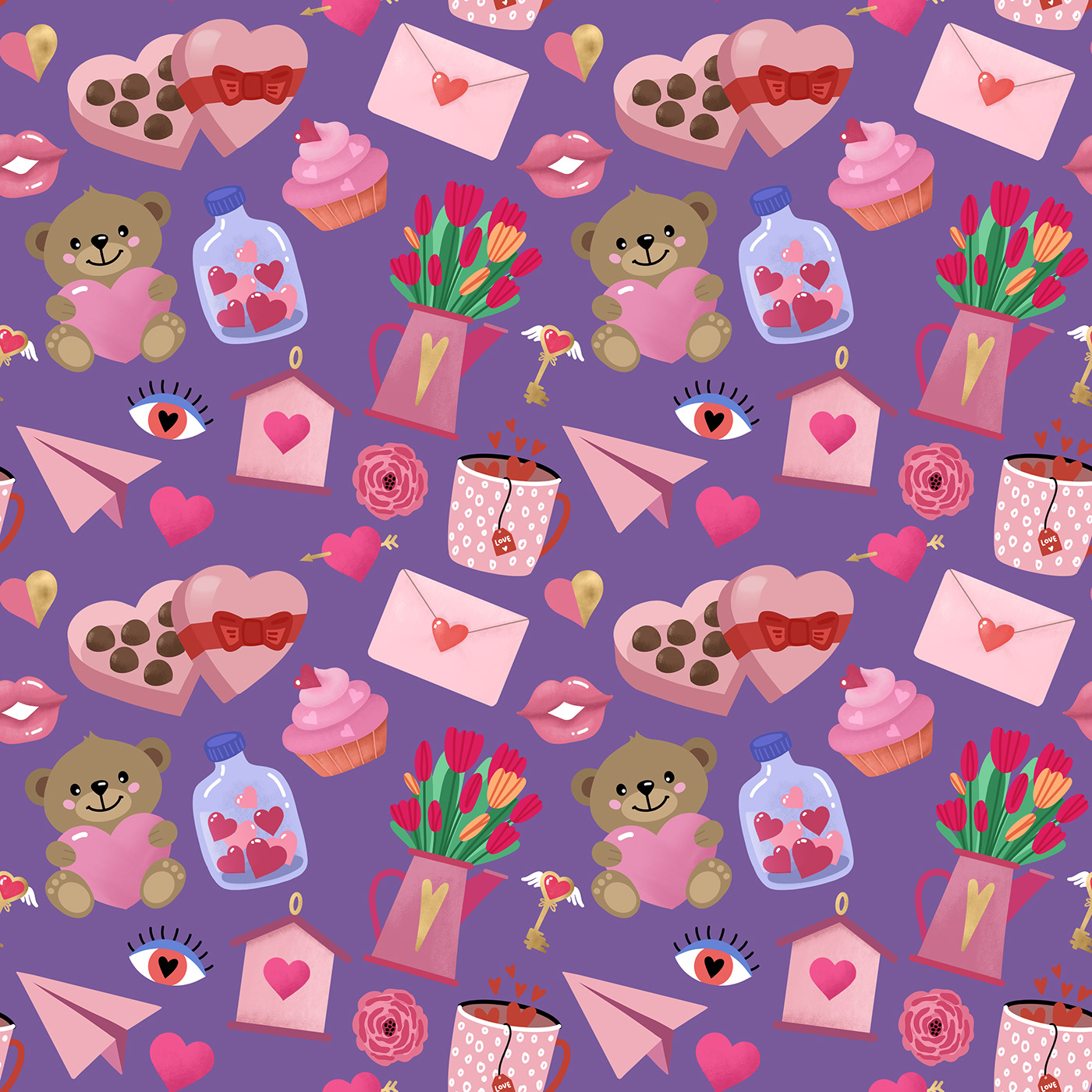 digital stiskers Hearts Stickers overdream studio romantic clipart seamless pattern St.Valentine Surface Pattern Valentine clipart Valentines day design