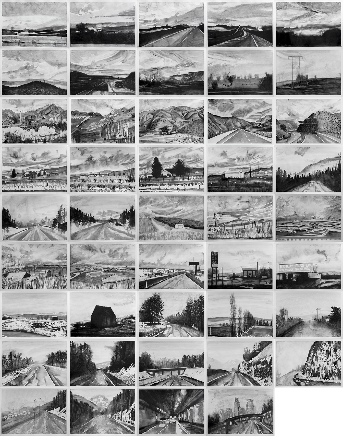 Drawing  Us america road trip Landscape Pencil drawing black and white Travel