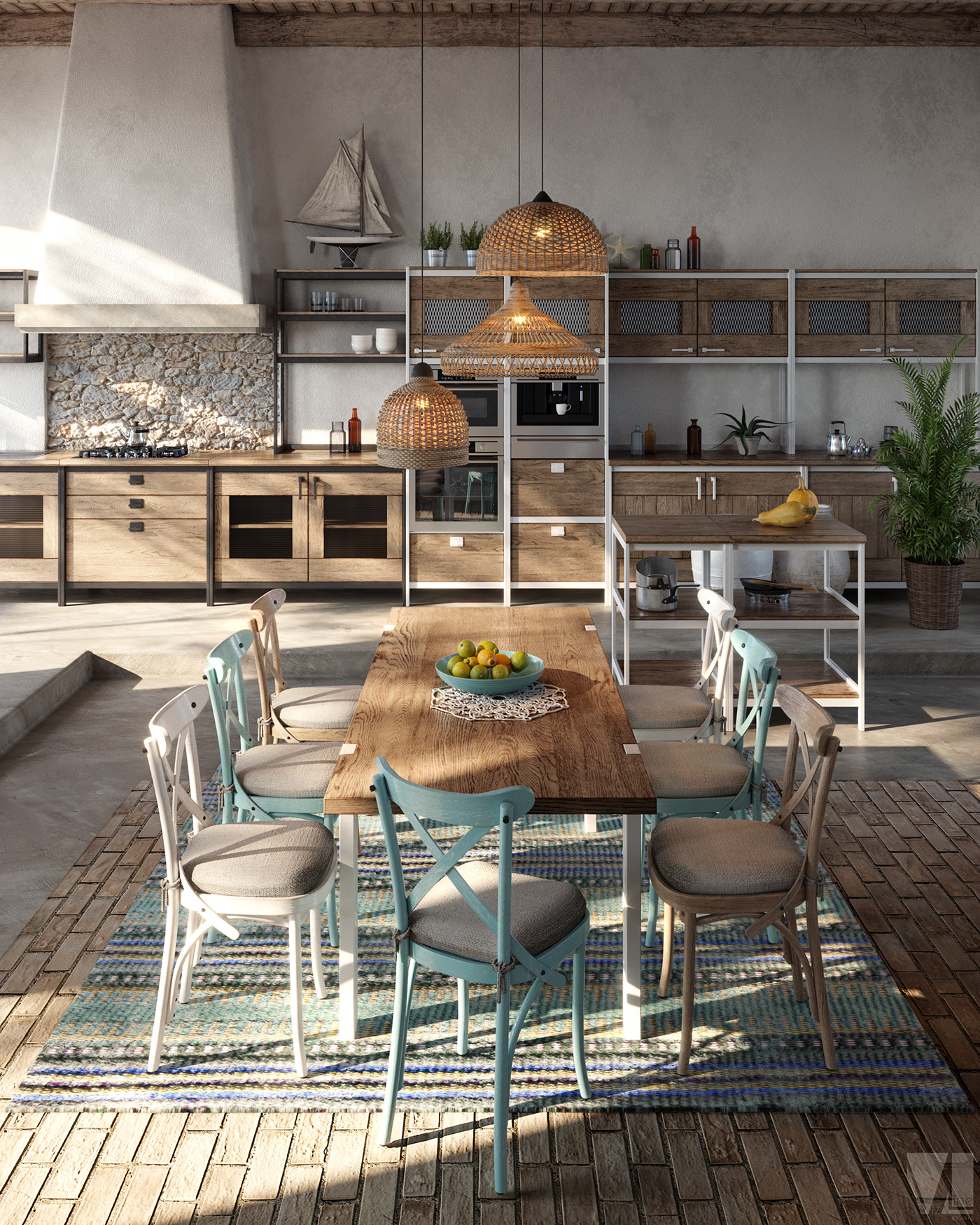 kitchen LOFT design VizLine Studio visualization interior design  3dmax CoronaRender  photoshop Moscow