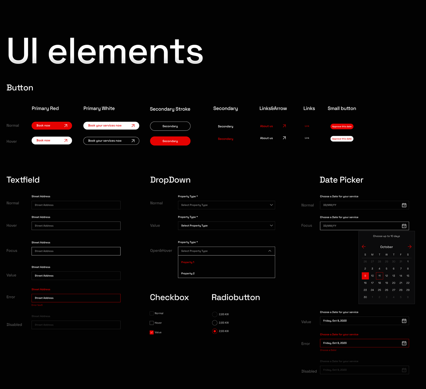 Web Design  Website dark mode ui ux Service Website red electricity