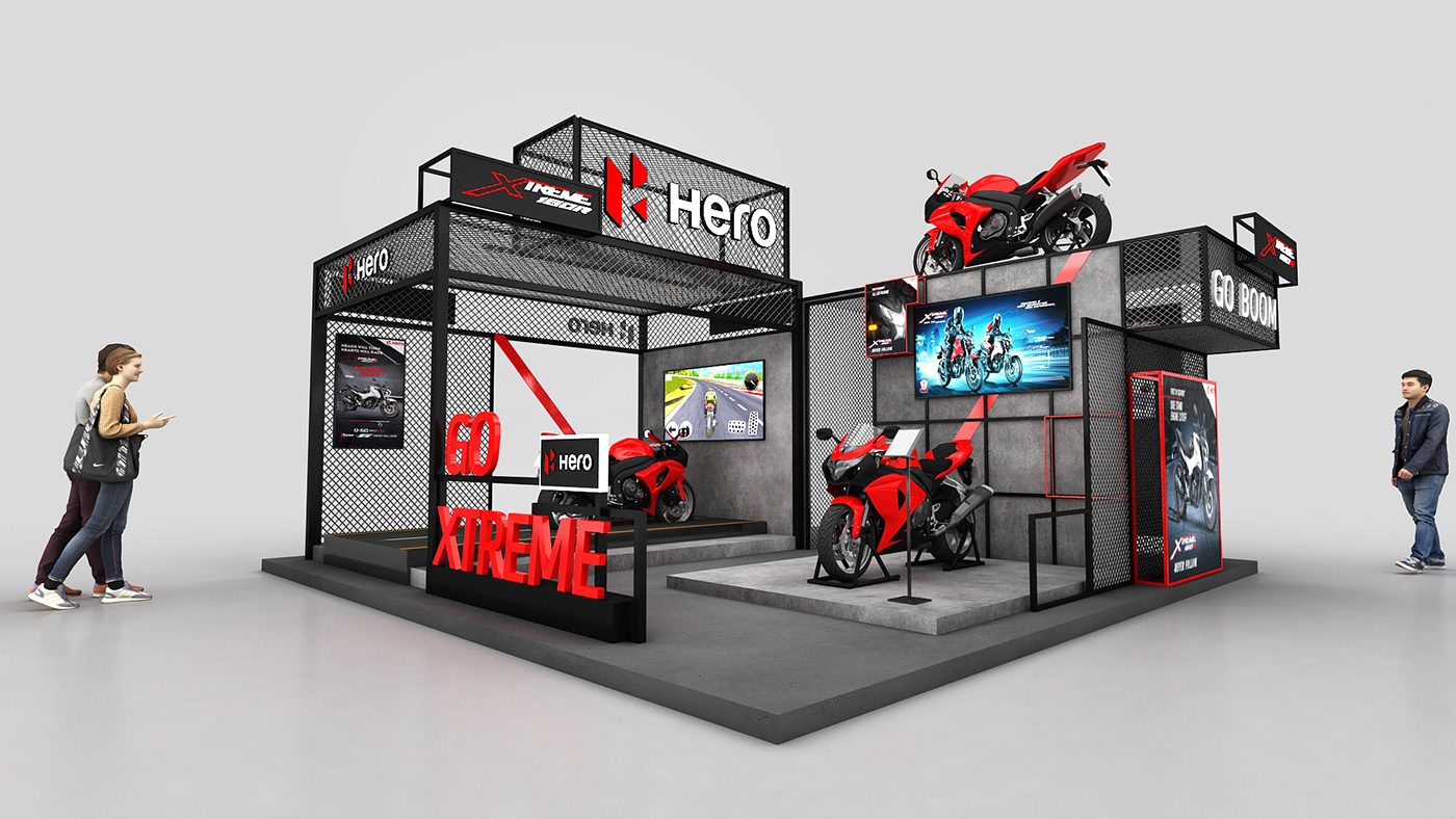 Hero Exhibition  expo Stand booth Event 3D interior design  architecture bike display