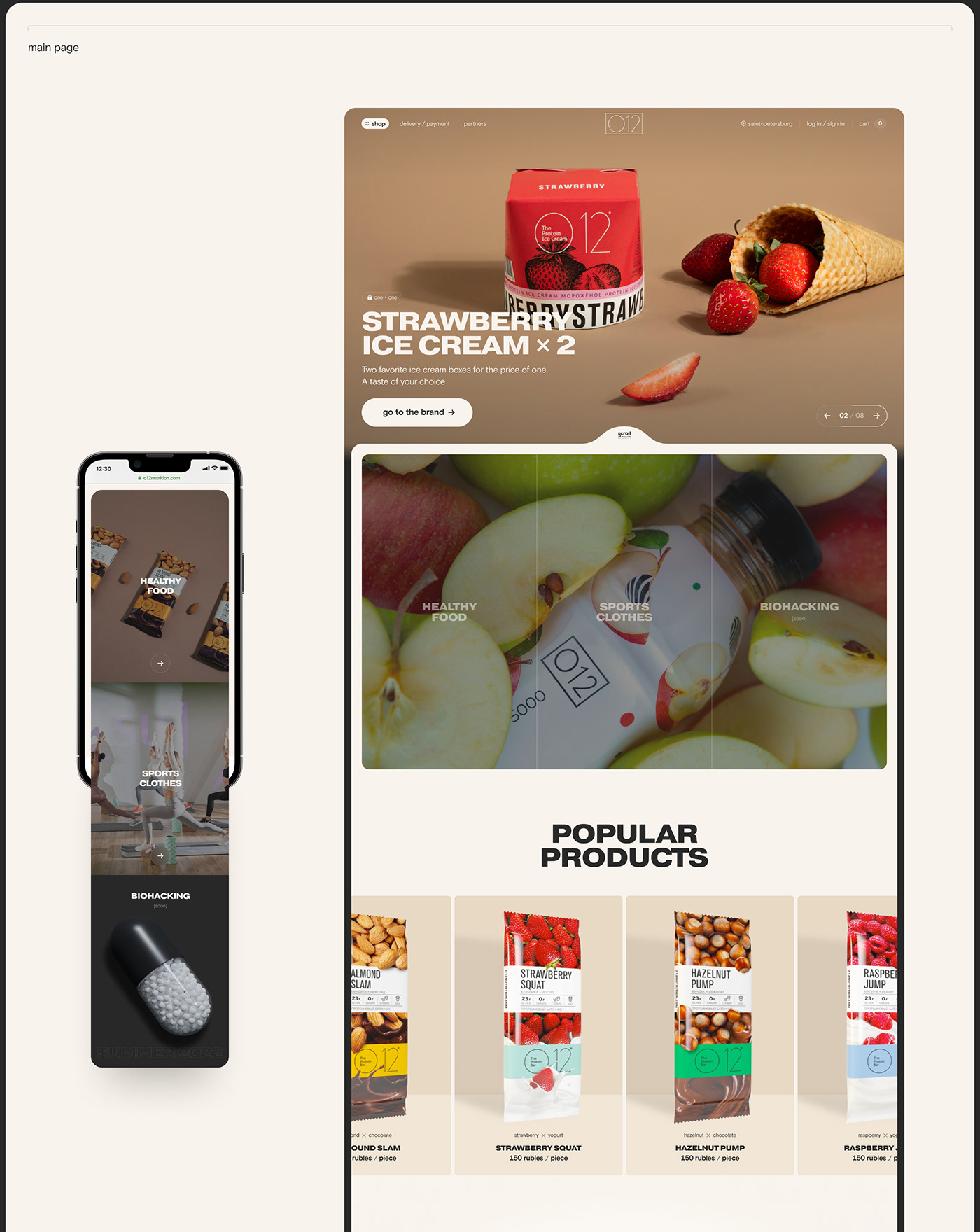 color Ecommerce healthy food online store shop Sportswear UI ux Web Design  Website
