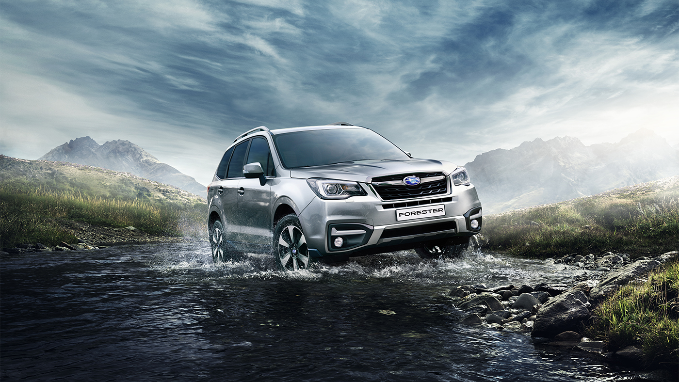 forester car print car advertising automotive   retouching  Offroad suv mountain road