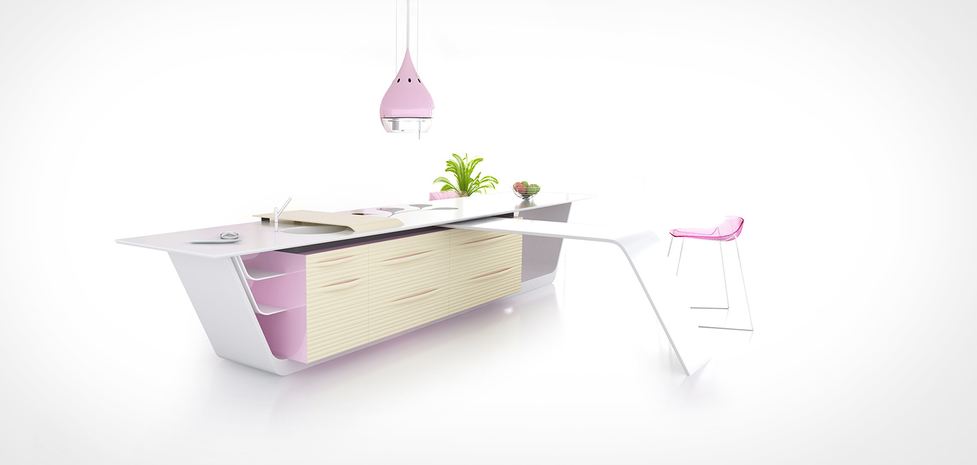 kitchen Ecology Technology fluidity modularity bamboo Sense serenity smooth handle corian cook aesthetic Food  calm