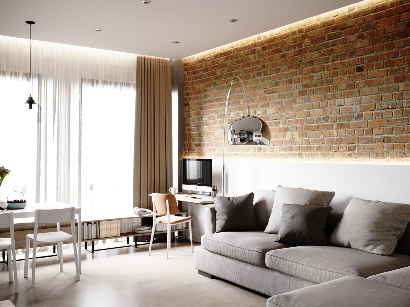 LOFT Interior loft apartment Minimalism interior white interior bricks