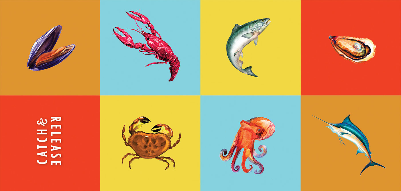 design identity logo Wall Graphics menu coaster bags restaurant Food  dining seafood illustrations