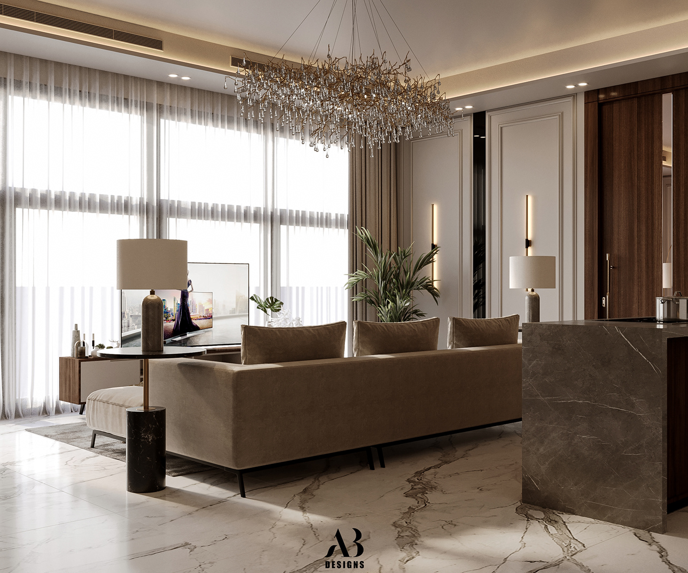 Interior living room neoclassic art visualization design