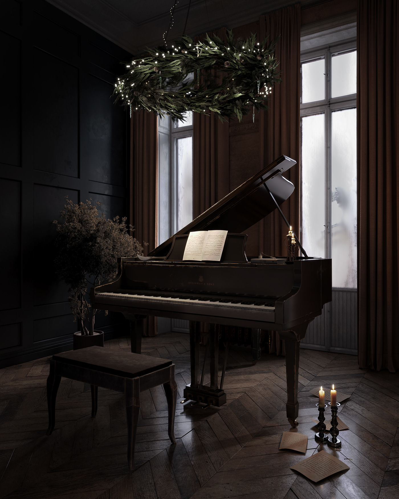 Interior interior design  Render visualization 3ds max corona Musical Instrument music artwork