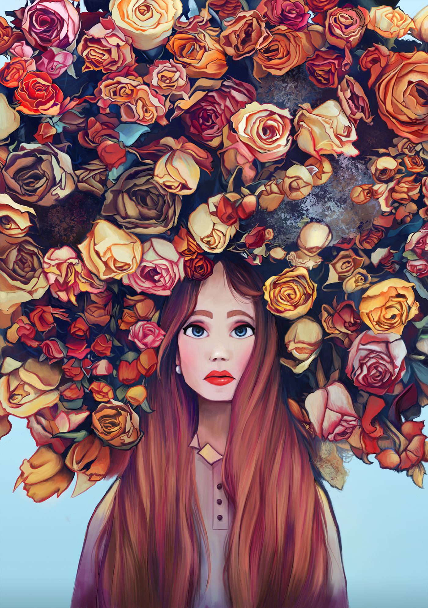 Flowers digital vintage colorful girl wacom adobe