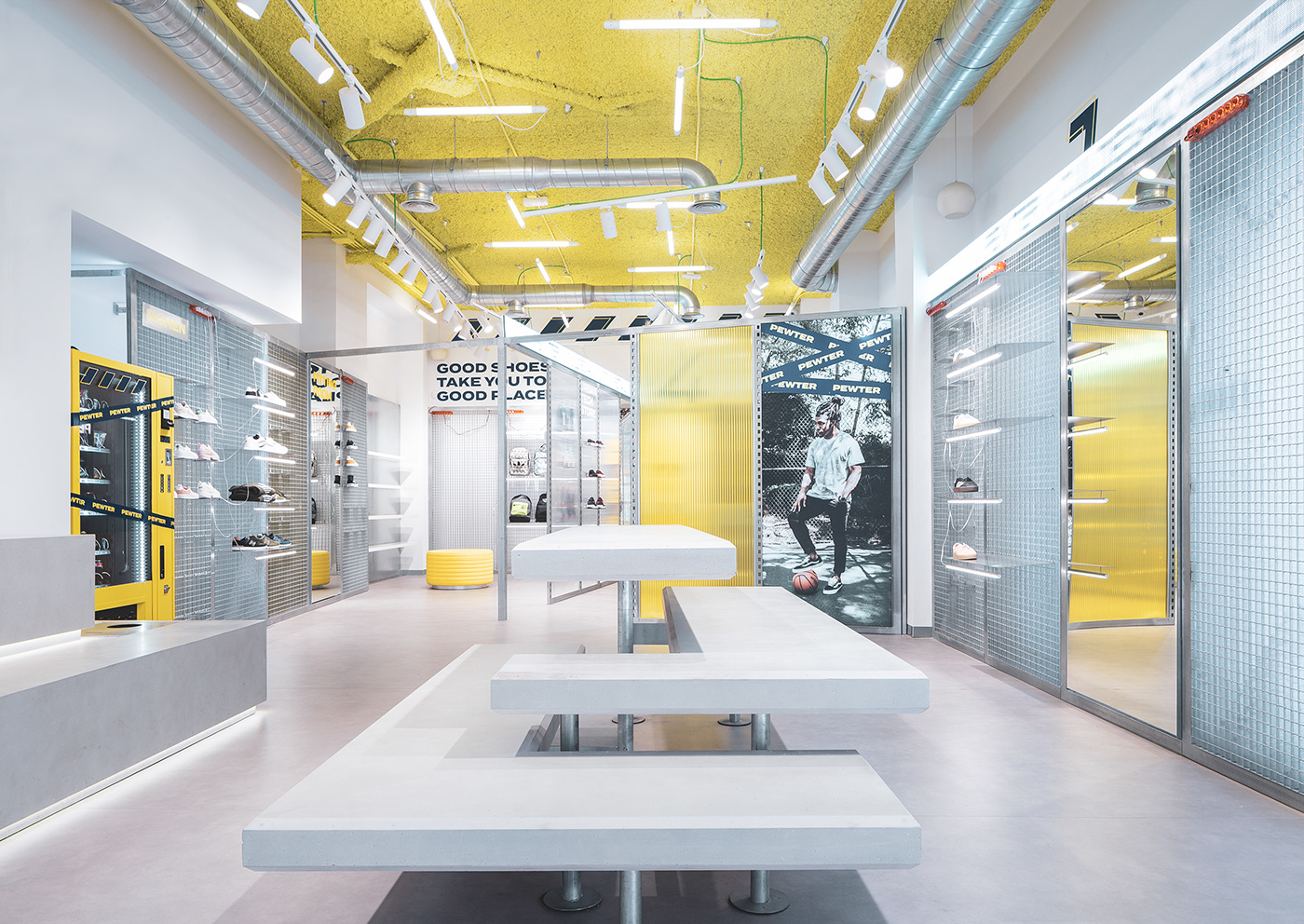 Retail store tech shop sneakers interior design  branding  Concept store flagship graphic design 