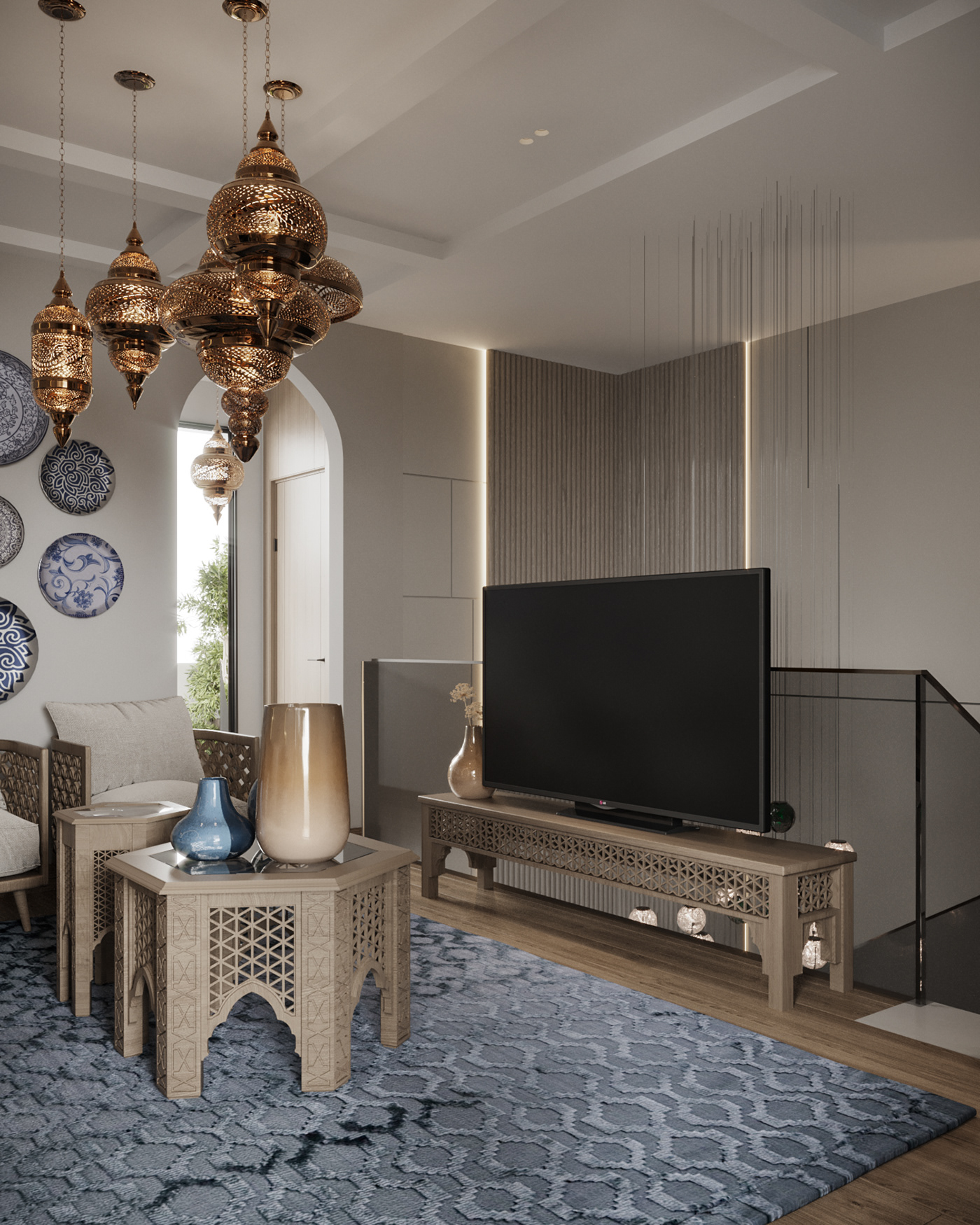 Interior visualization architecture interior design  corona islamic design sofa living room 3ds max