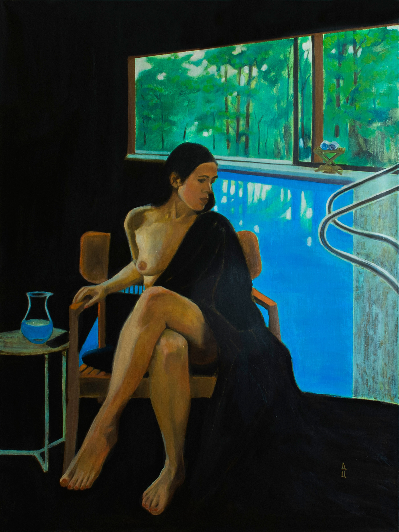 black girl oil art oil on canvas Pool woman живопись ню