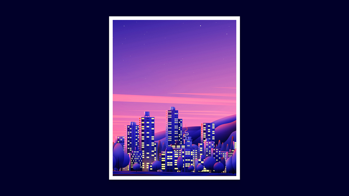 city Evening sunset Landscape vectorgraphic Vectorillustration vector ILLUSTRATION  digitalart minimalistic