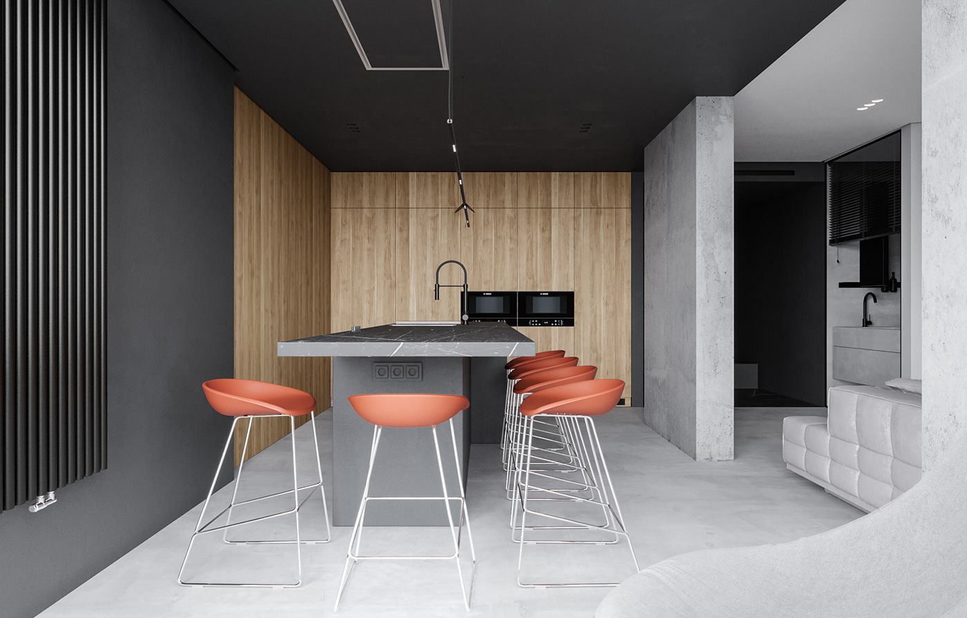3D apartment clean flat Interior minimal modern Render simple visualization