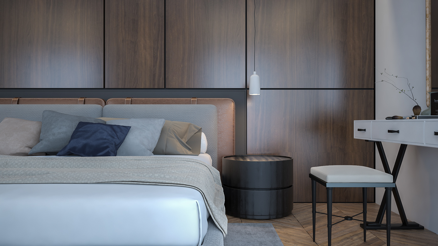 architecture bed bedroom furniture Interior interior design  modern White wood