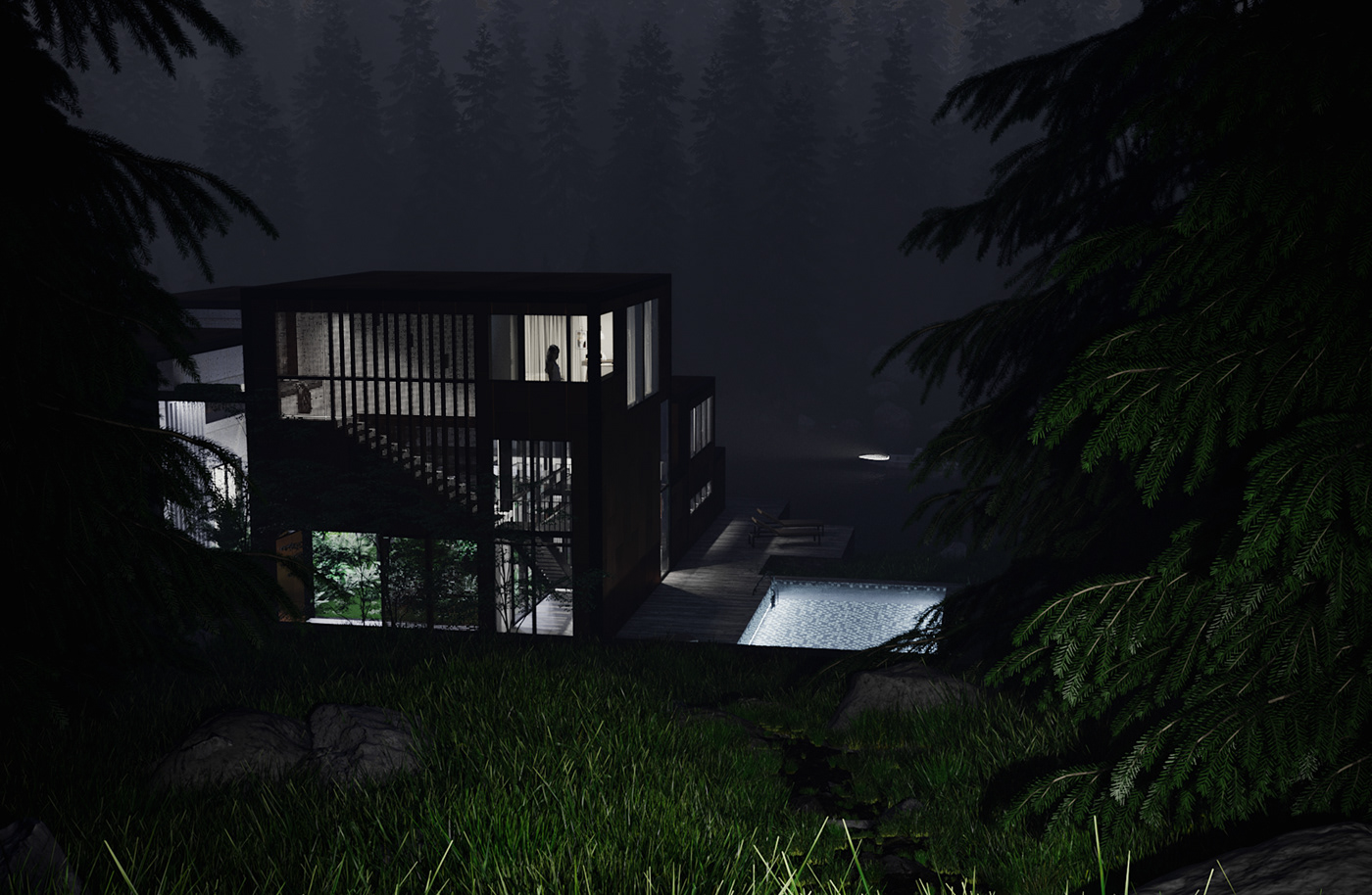 3dsmax corona Render visualization architecture exterior Nature forest water