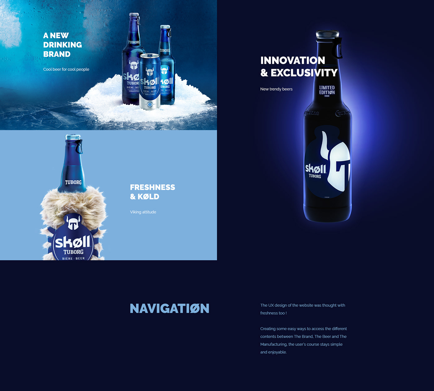 Skoll Tuborg kronenbourg beer ice cold fresh art direction  Webdesign UI