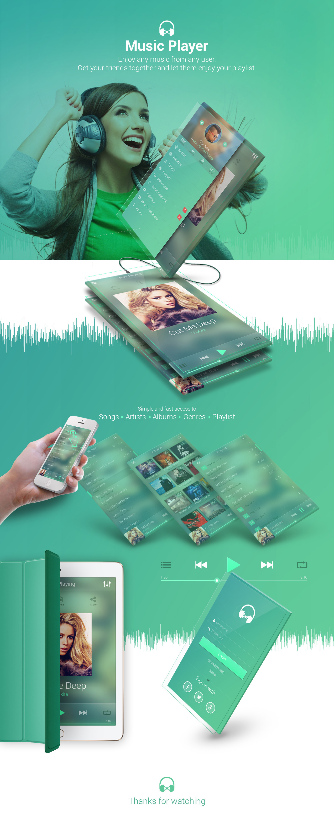 mobile application Responsive Music Player transparent 3D ui design app music app login Mobile Login