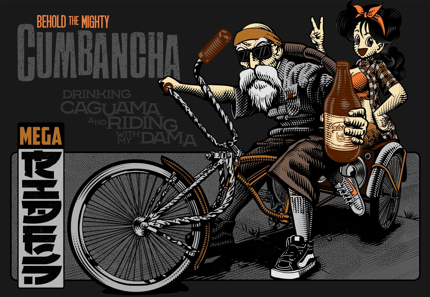 beer Bicycle chicano cholo Cycling ILLUSTRATION  Illustration，drawing rides Roshi master