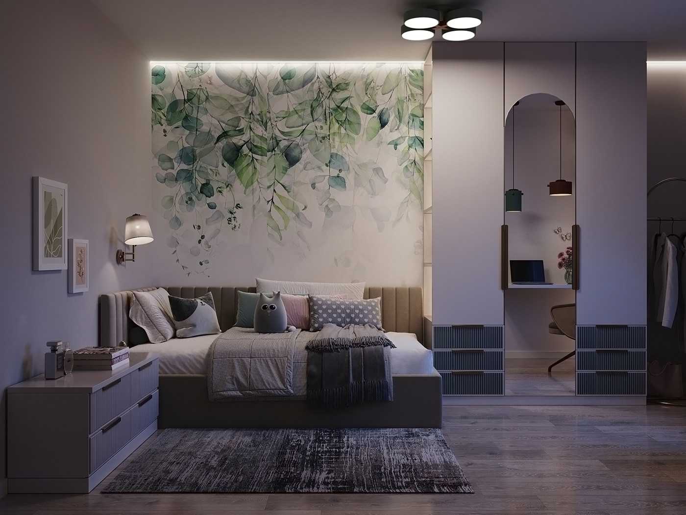 interior design  architecture visualization 3D Render nursery Girl Room Design Day lighting Night Lighting