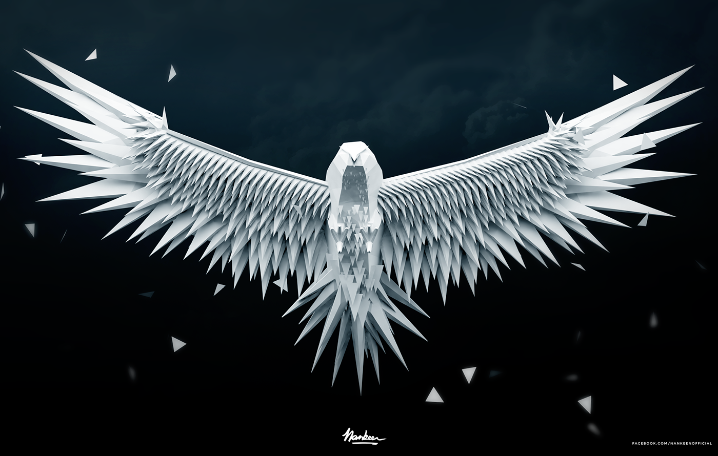 falcon 3D bird model c4d cinema4d wings wallpaper lowpoly poly LOW minimal Flying Render animal