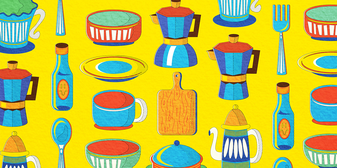 ILLUSTRATION  kitchen Retro pop Funk Food  fruits vector Illustrator utensils