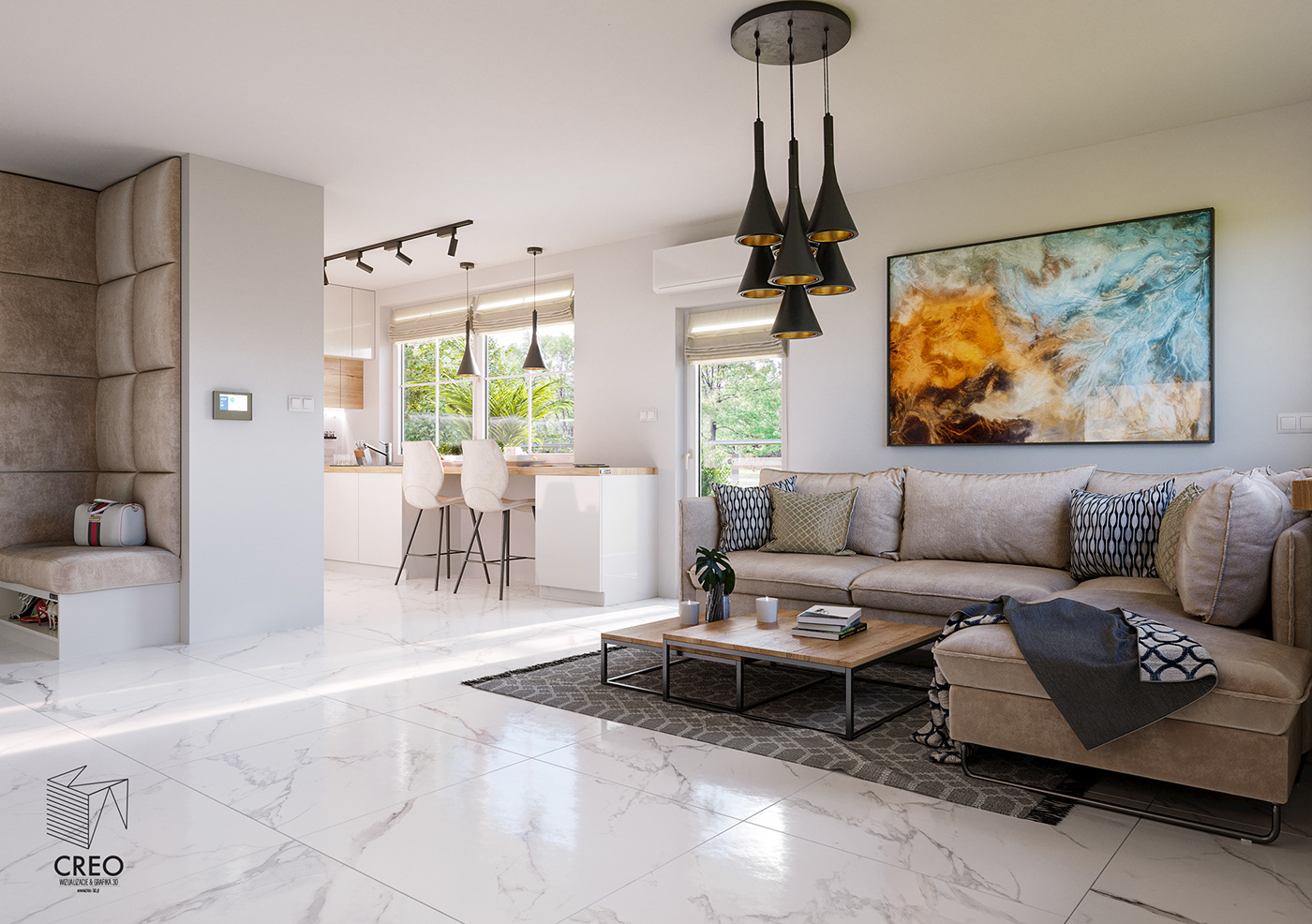 architecture CGI design homeinterior Interior interiordesign kitchen livingroom Picture sofa