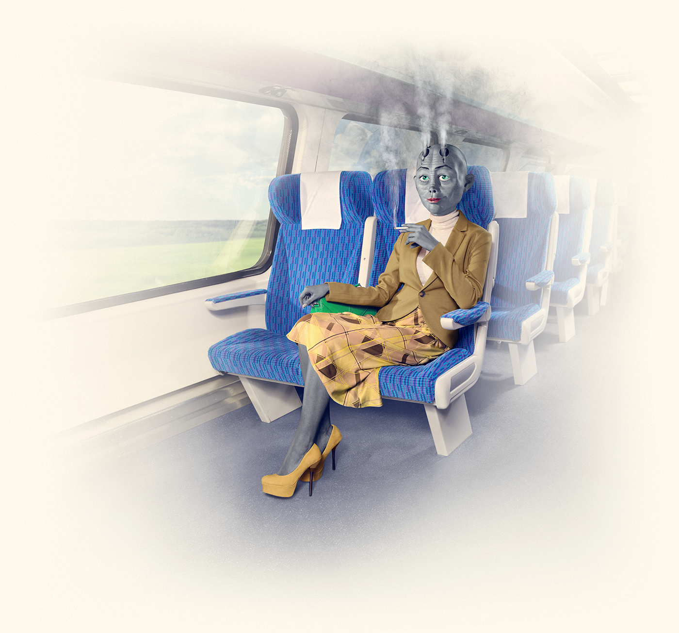 aliens trains transportation campaign Behavior people seat martians rails public colors