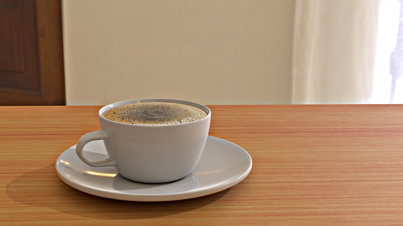 3D blender CGI Coffee cup graphics Interior kitchen Mug  tea