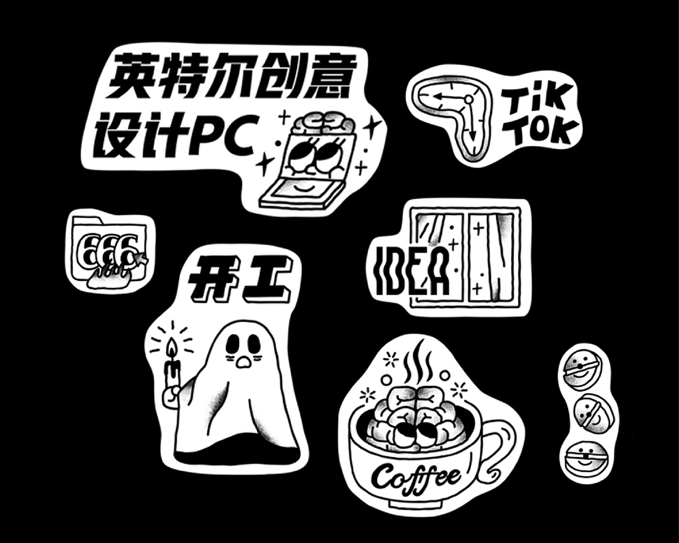 ILLUSTRATION  sticker intel branding  Laptop graphic design Character neon glow