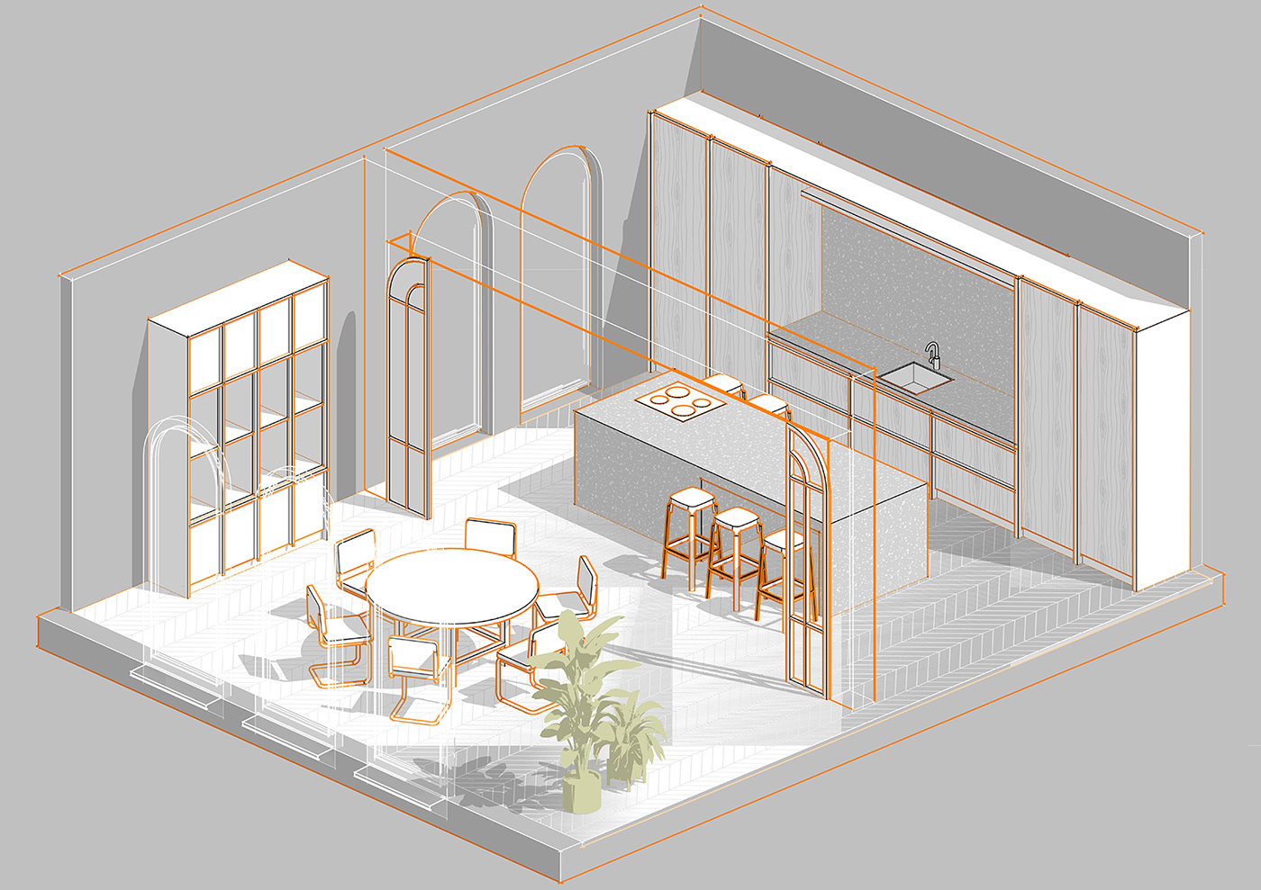 furniture Interior design ревит архитектура дизайн коллаж кухня revit 3D