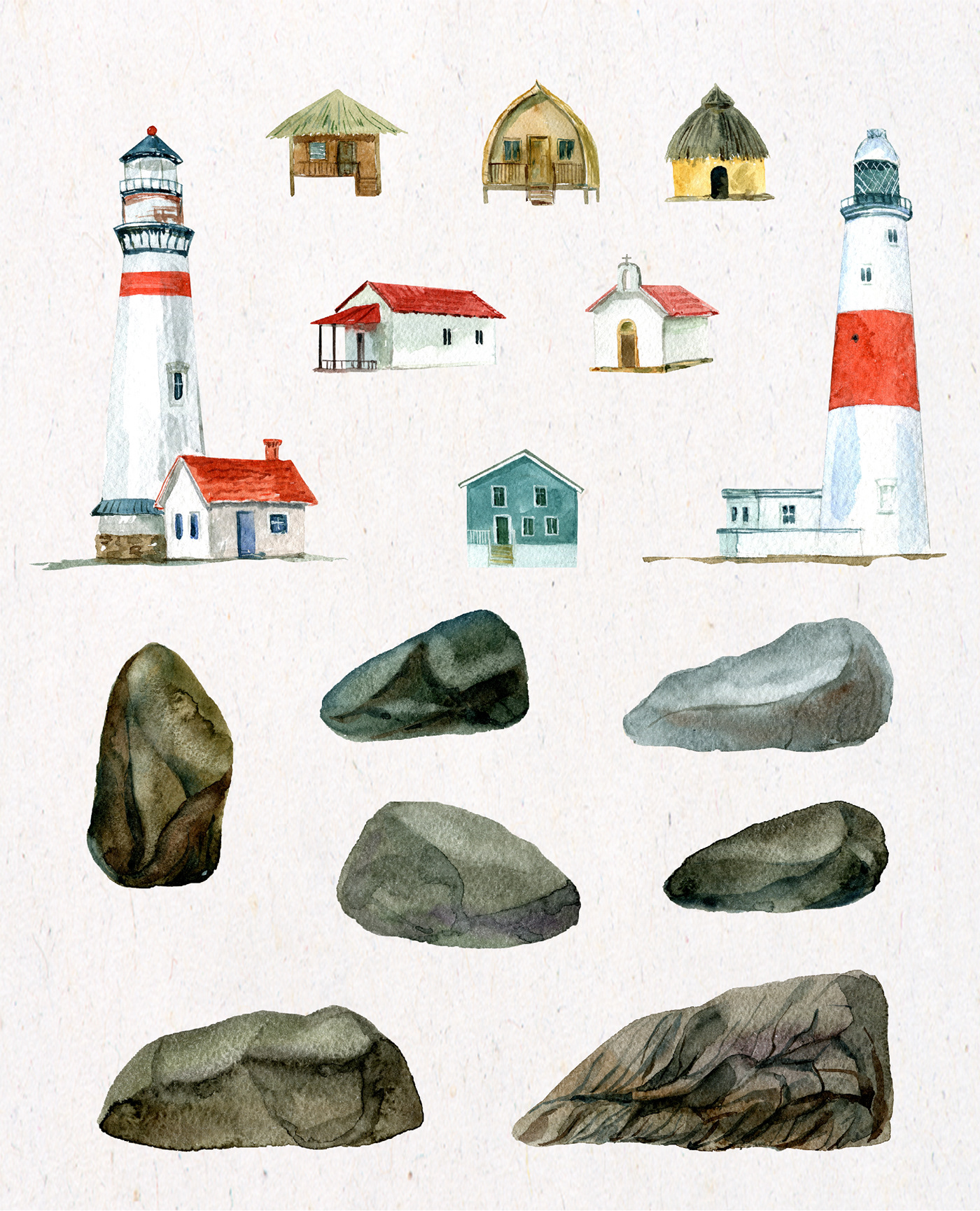 lighthouse ILLUSTRATION  Ocean beach Landscape Nature seascape sea summer watercolor