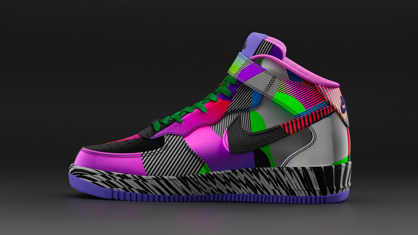 Nike air shoes and graphic design in 3d scene