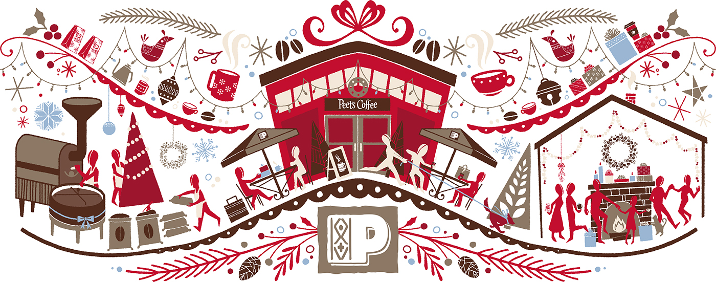 ILLUSTRATION  Holiday Christmas Coffee Peet's Coffee snowflakes