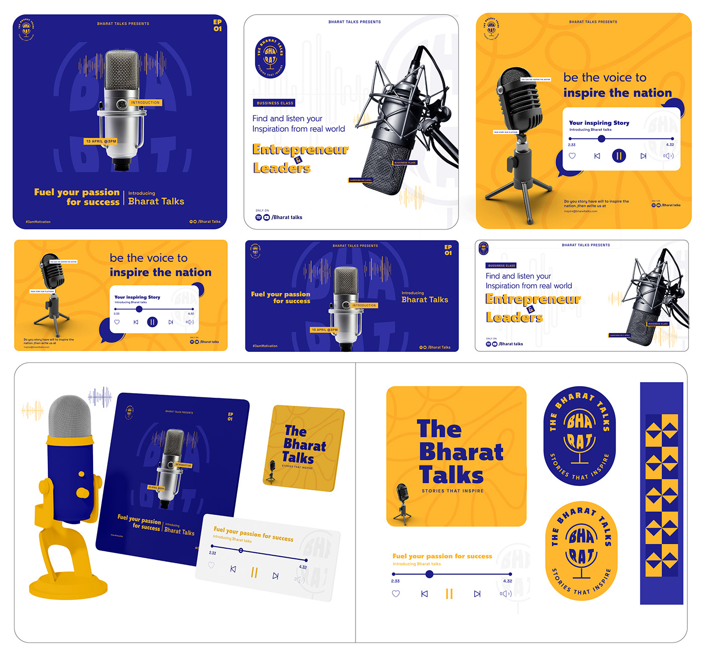 design Podcast cover graphics design Logo Design microphone motivational typography   brand identity Logotype