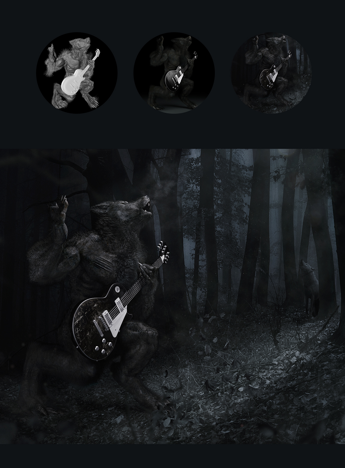feelfactorycgi feelfactory reignwolf jordancook wolf 3D guitar fanart musician rock rock'n'roll forest