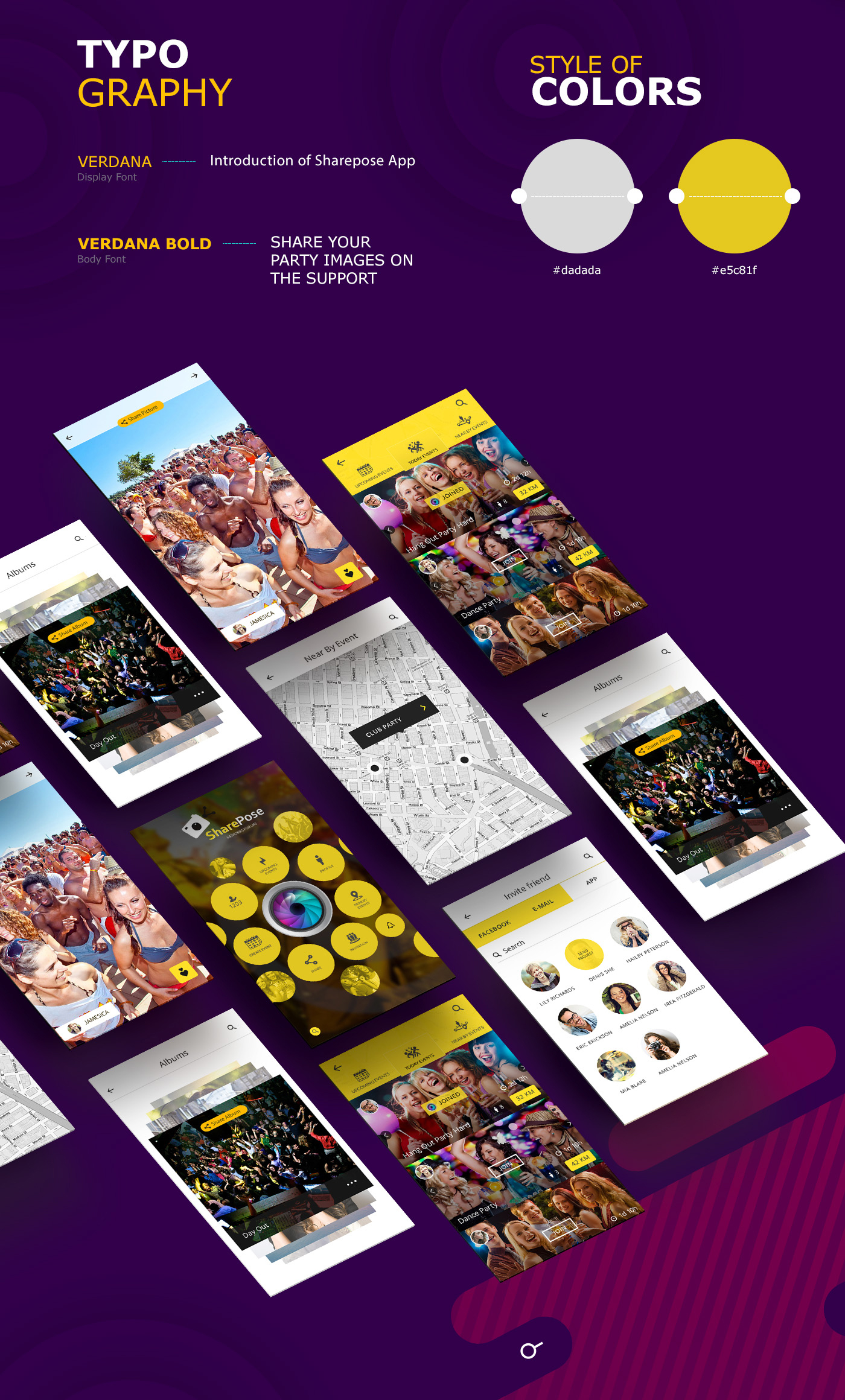 SharePose party Picture sharing Events SharingApp Mobile UI app camera
