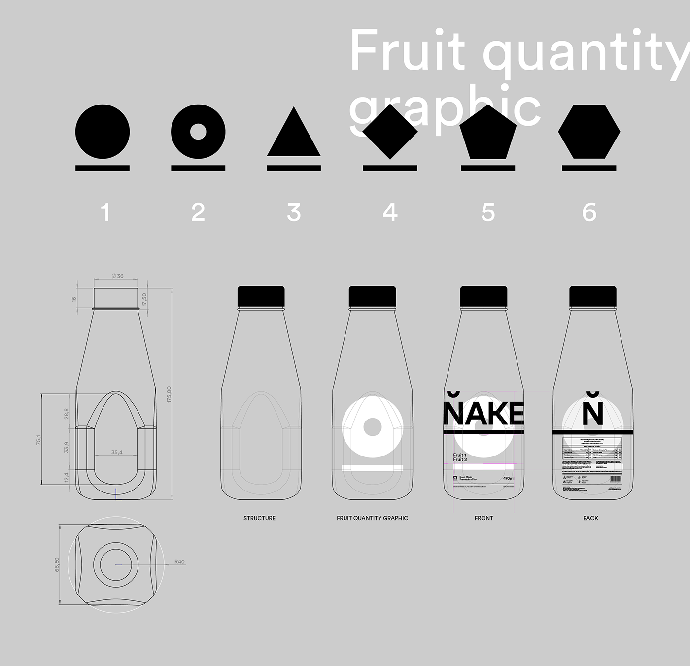 nake Cold Pressed juice Fruit colors Transparency black White typography   Geometric Shapes