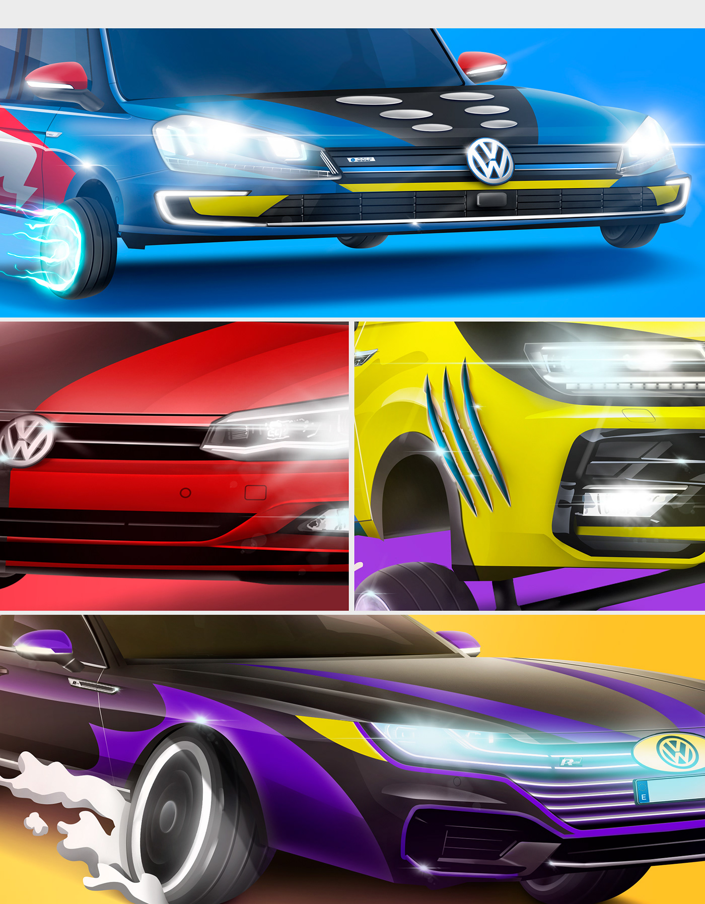 photoshop comic car volkswagen Auto coche adobe ILLUSTRATION  draw 3D