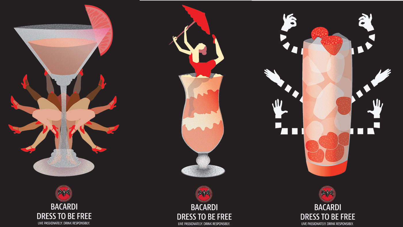 bacardi alcohol advertisement selfexpression Illustrator ILLUSTRATION  poster design dresstobefree Performance