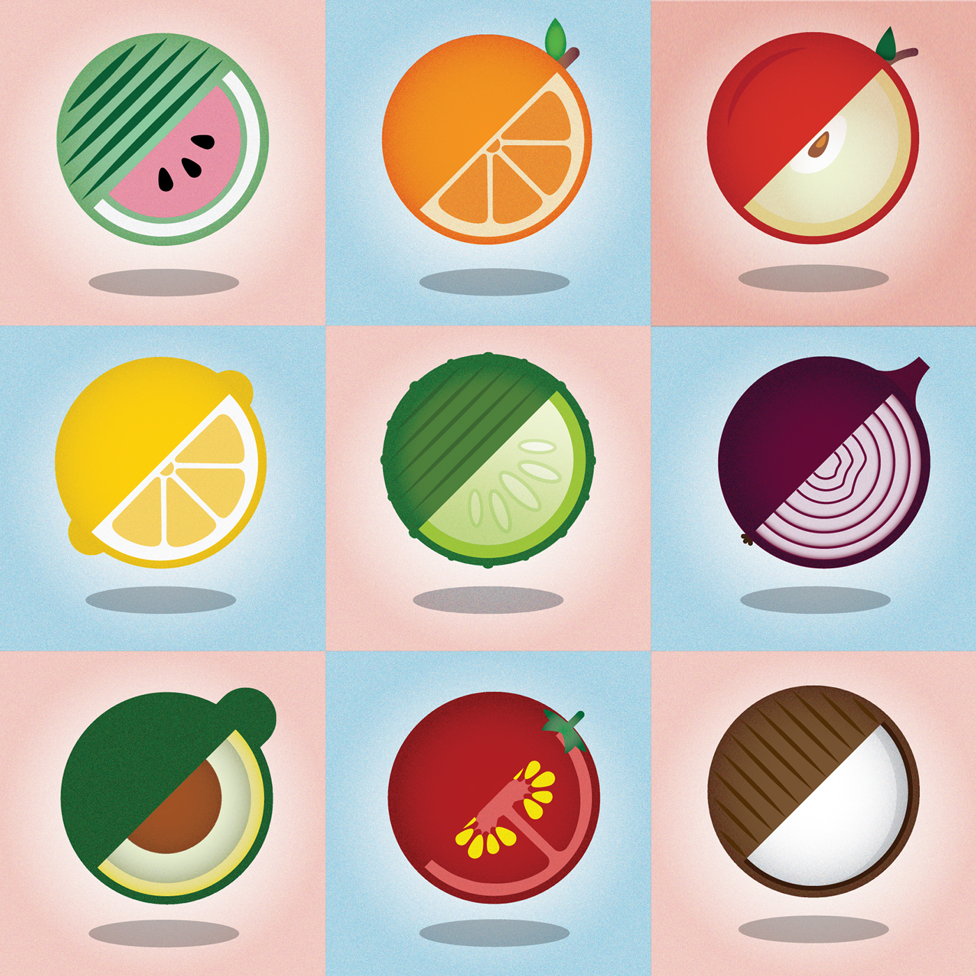 Fruit vegetable ILLUSTRATION  vector art grain texture icons symbols slice veggies