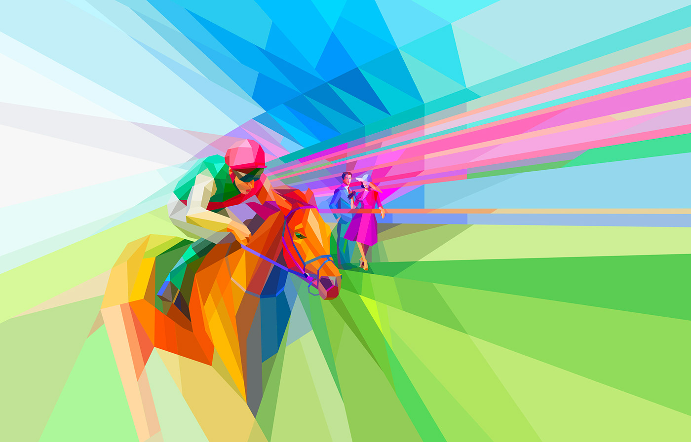 visual design graphic design  Horse racing neofuturism NeoCubism sport illustration Royal Ascot Colourful  gestalt design