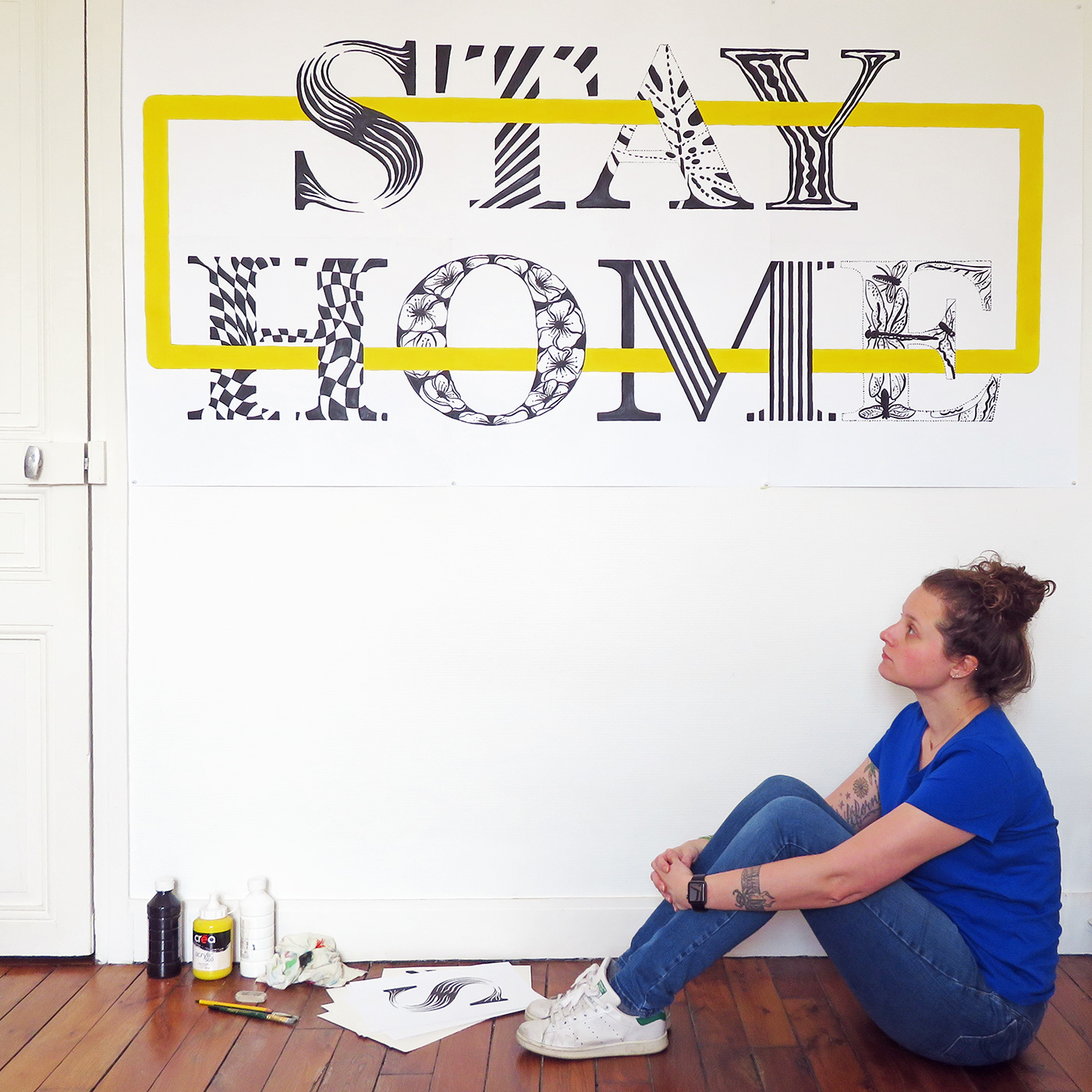 acrylic decoration home lettering Mural painting   peinture Quarantine stayhome typography  