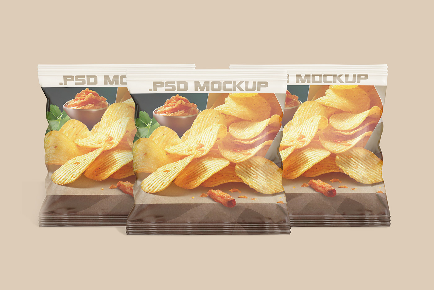 pouch Packaging Mockup psd snack chips potato brand glossy craft