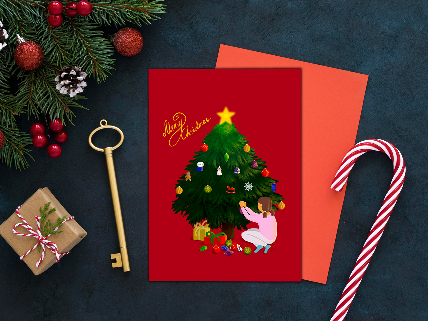 Christmas Card design christmas Tree digital illustration package