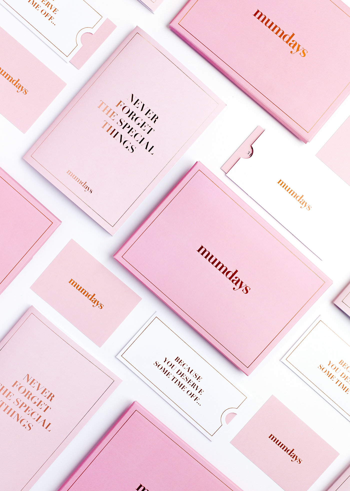 branding  Packaging GoldFoil pink Mum logo ROSEGOLD envelope voucher