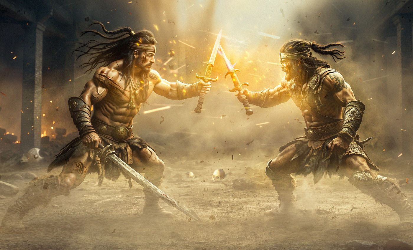 Barbarian fantasy Digital Art  battle fight warrior Sword medieval swordsman War